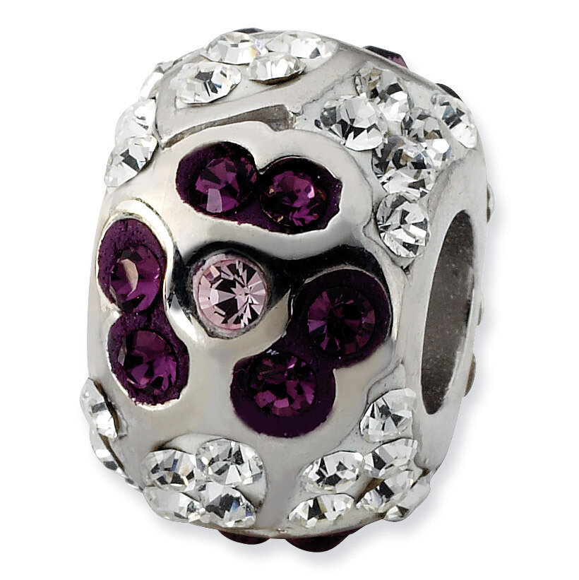 White & Purple Crystal Flower Bead Sterling Silver QTA178