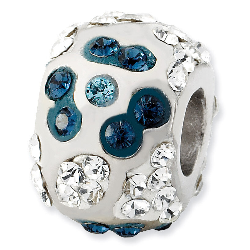 White & Grayish Blue Crystal Flower Bead Sterling Silver QTA179