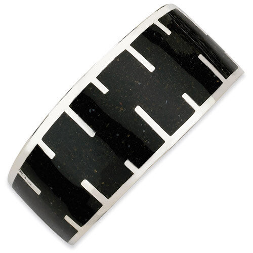 Black Resin & Sand Cuff Bracelet Sterling Silver QV476