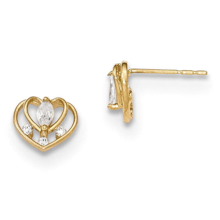 CZ Double Heart Post Earrings 14k Gold Polished SE2454