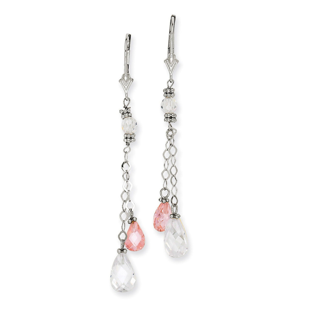 Clear &amp; Pink CZ Earrings 14k Gold SF1797