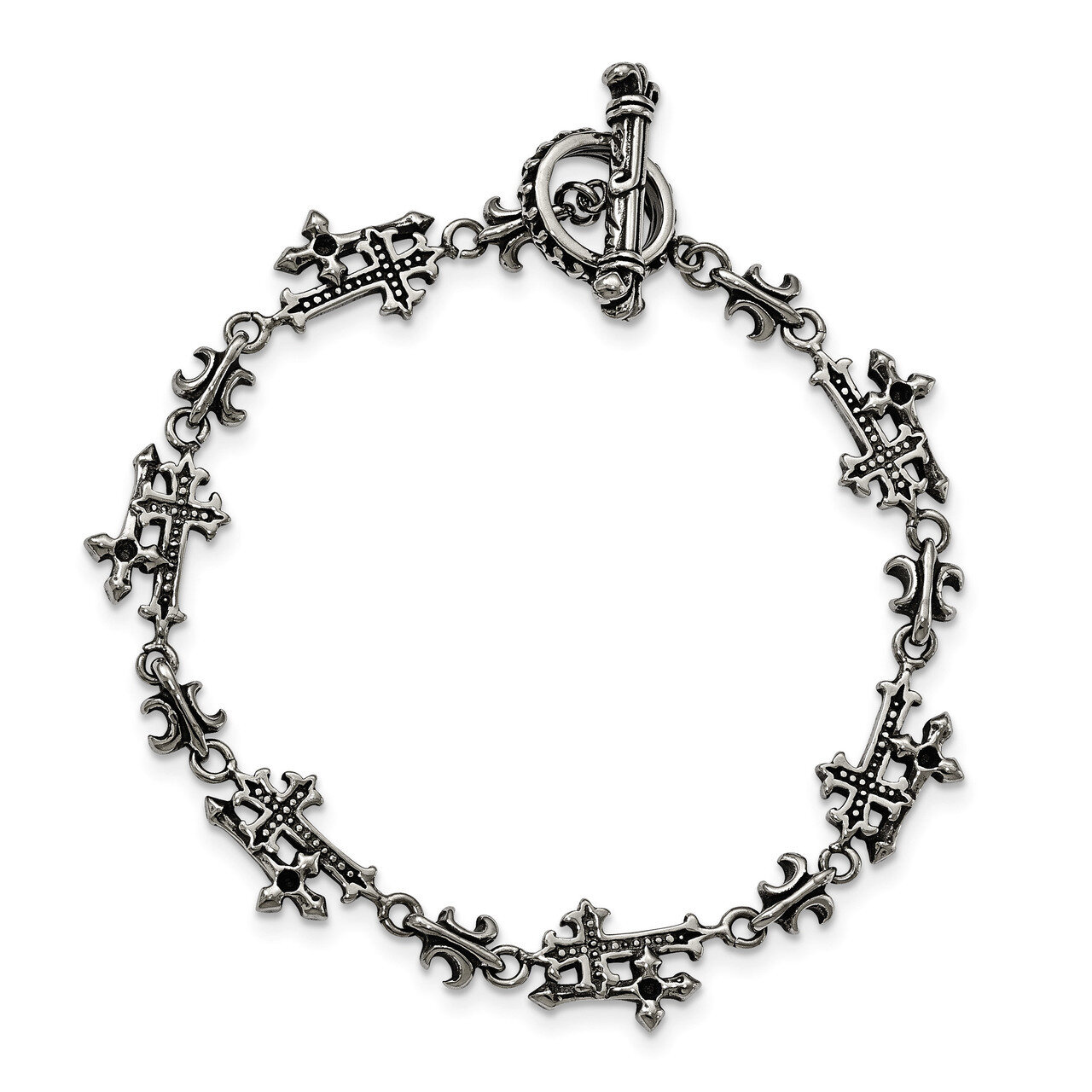 Antiqued and Polished Cross Bracelet Stainless Steel SRB1700-7.5