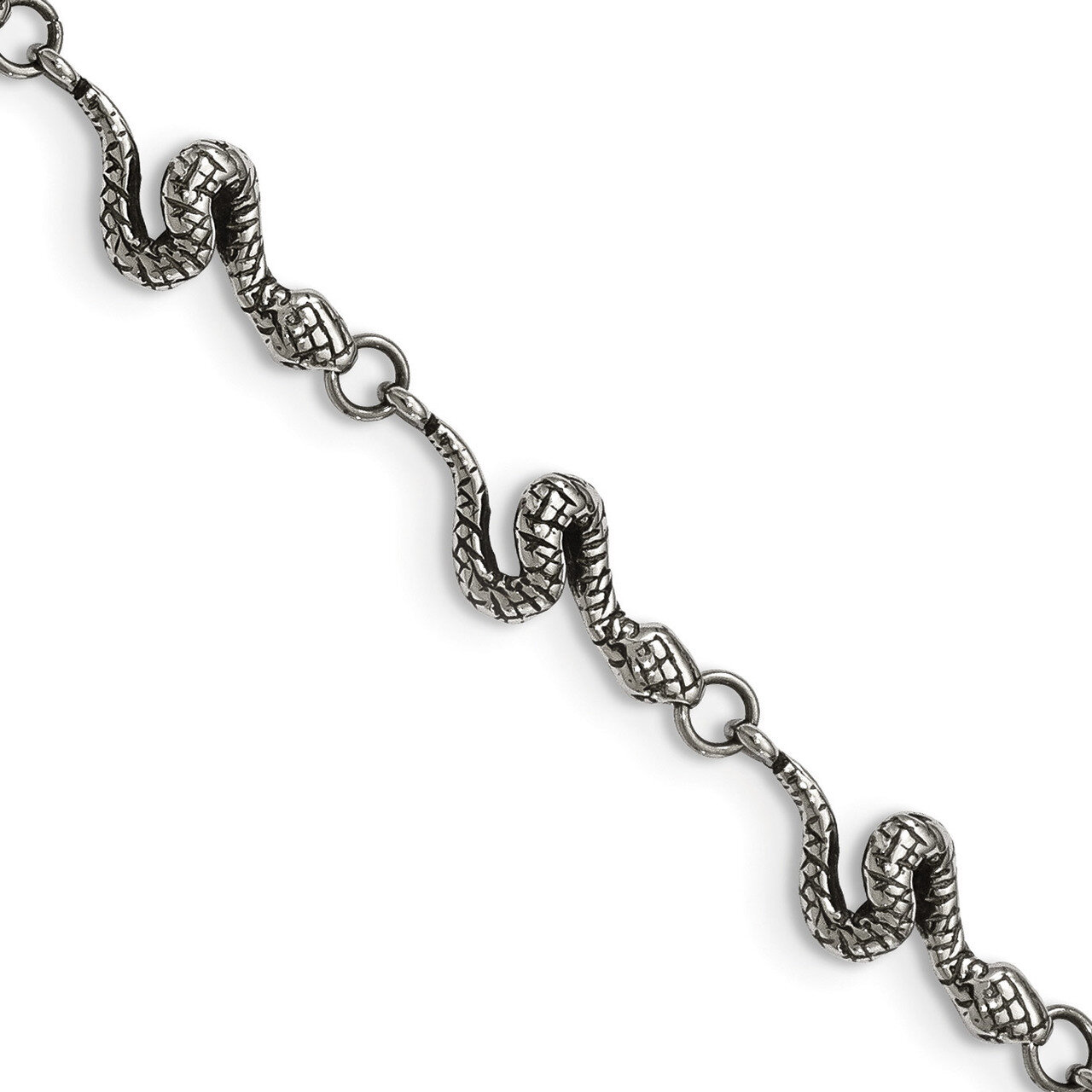 Antiqued and Polished Snake 7.25 Inch Bracelet Stainless Steel SRB1702-7.25