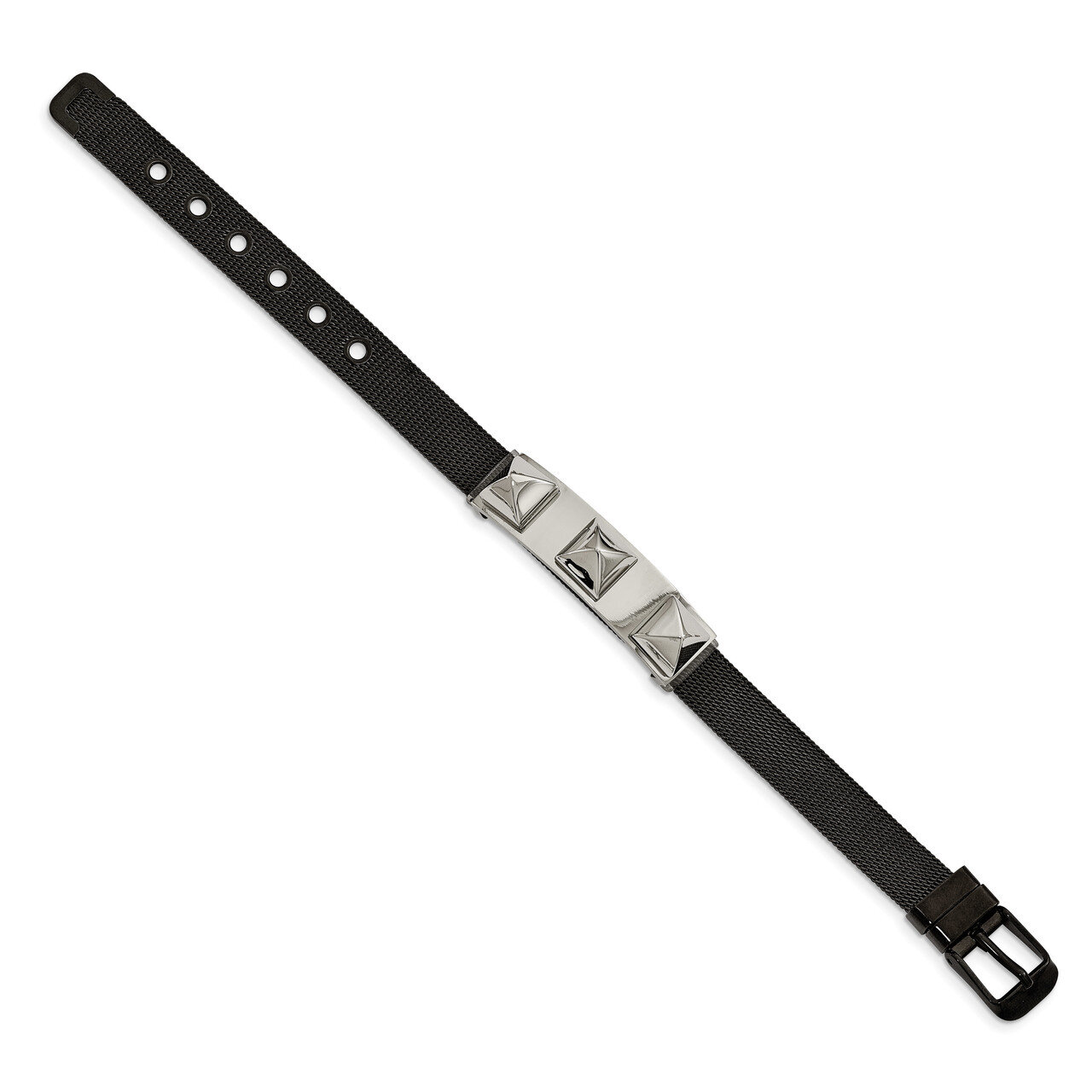 Black IP-plated Mesh Spike Bracelet Stainless Steel SRB1769-7.5