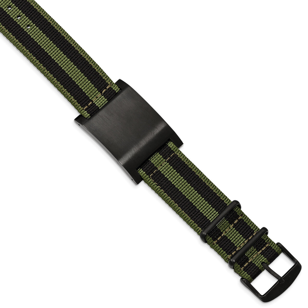 Brushed Black IP Green Fabric Adj. ID Bracelet Stainless Steel SRB2022
