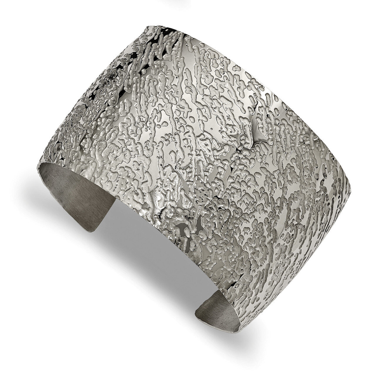Polished Textured 4.50mm Cuff Bangle Stainless Steel SRB2089