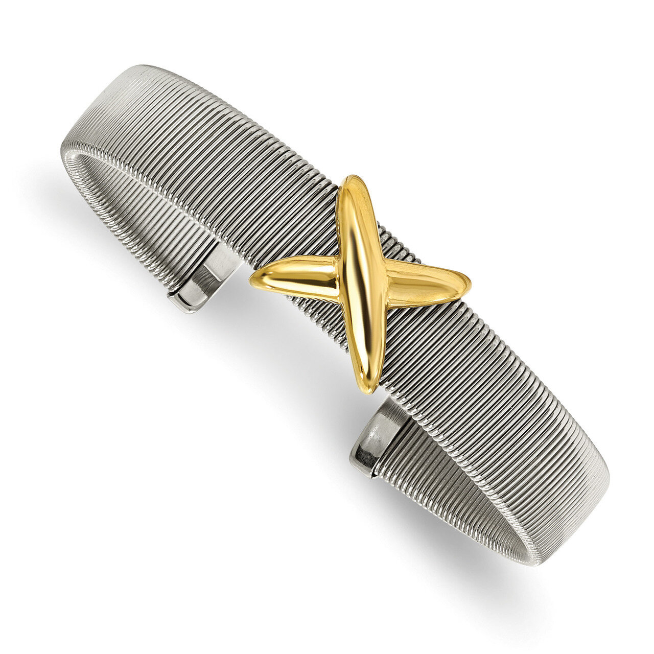 Polished Textured Yellow IP-plated Bangle Stainless Steel SRB2095
