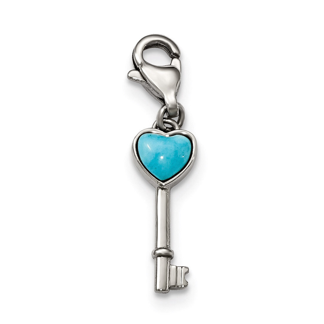 Polished Imitation Turquoise Heart Key with Lobster Clasp C Stainless Steel SRCH239