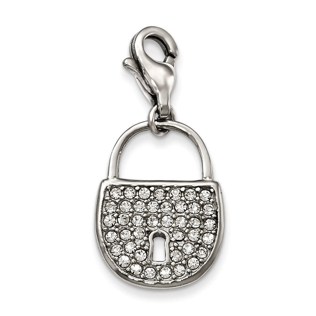 Polished and Crystal Lock with Lobster Clasp Charm Stainless Steel SRCH240