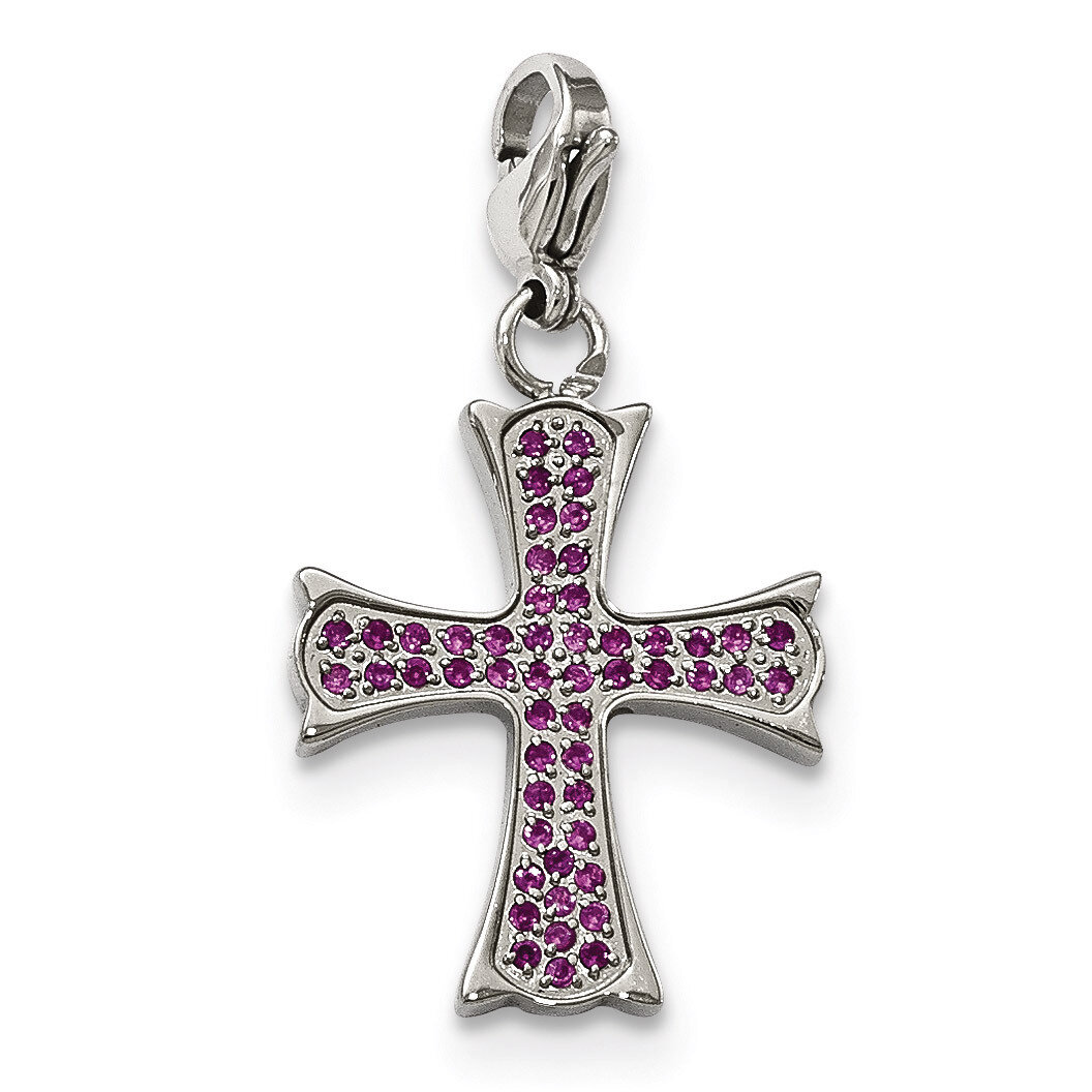 Polished Red CZ Cross with Lobster Clasp Charm Stainless Steel SRCH242