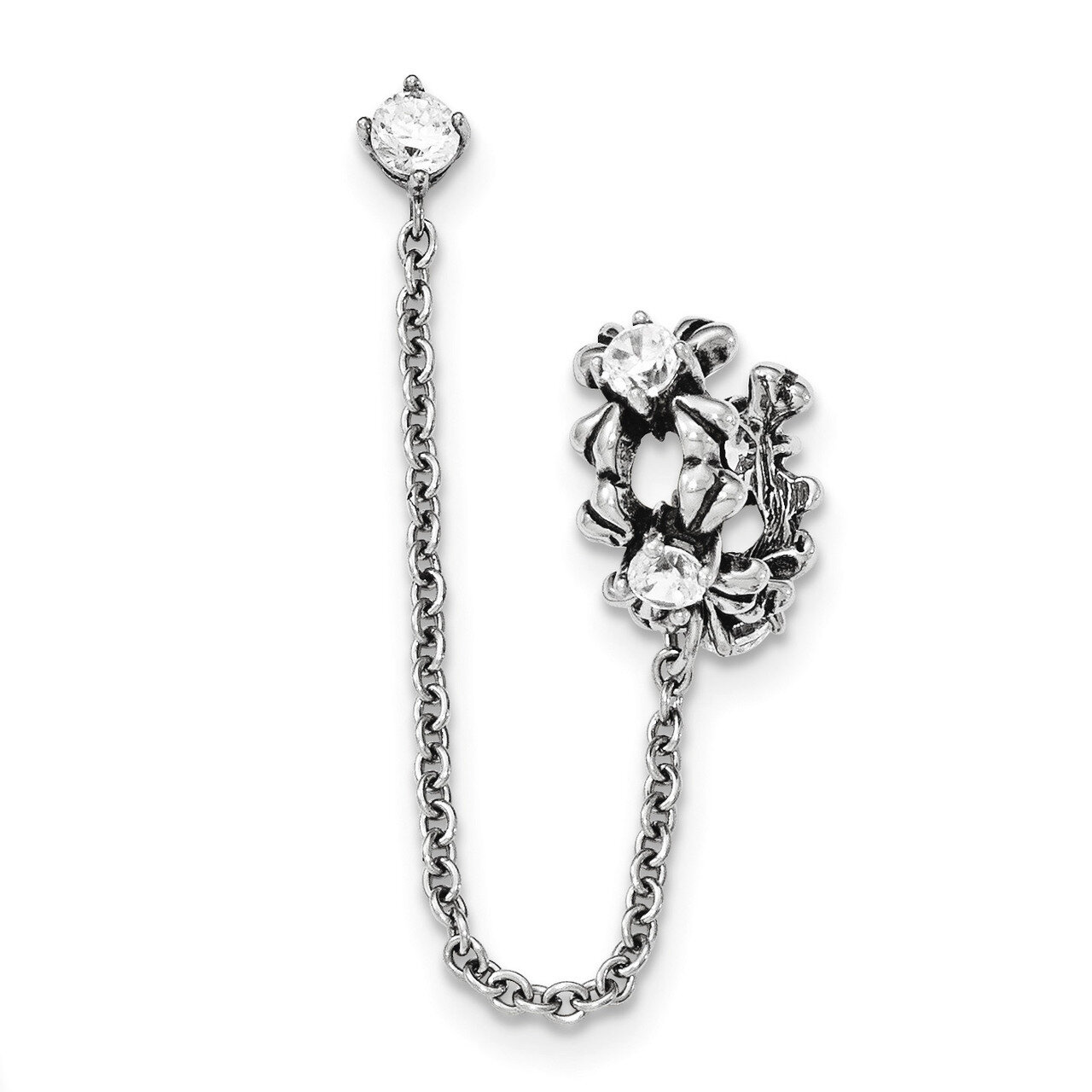 Antiqued and Polished with CZ Cuff Earring (Sold Single) Stainless Steel SRE928