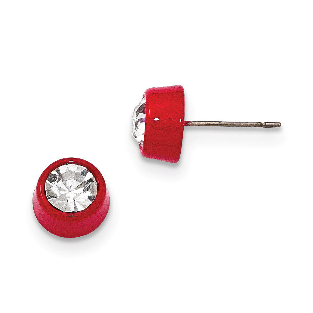 Polished Red IPC-Plated Crystal Post Earrings Stainless Steel SRE949