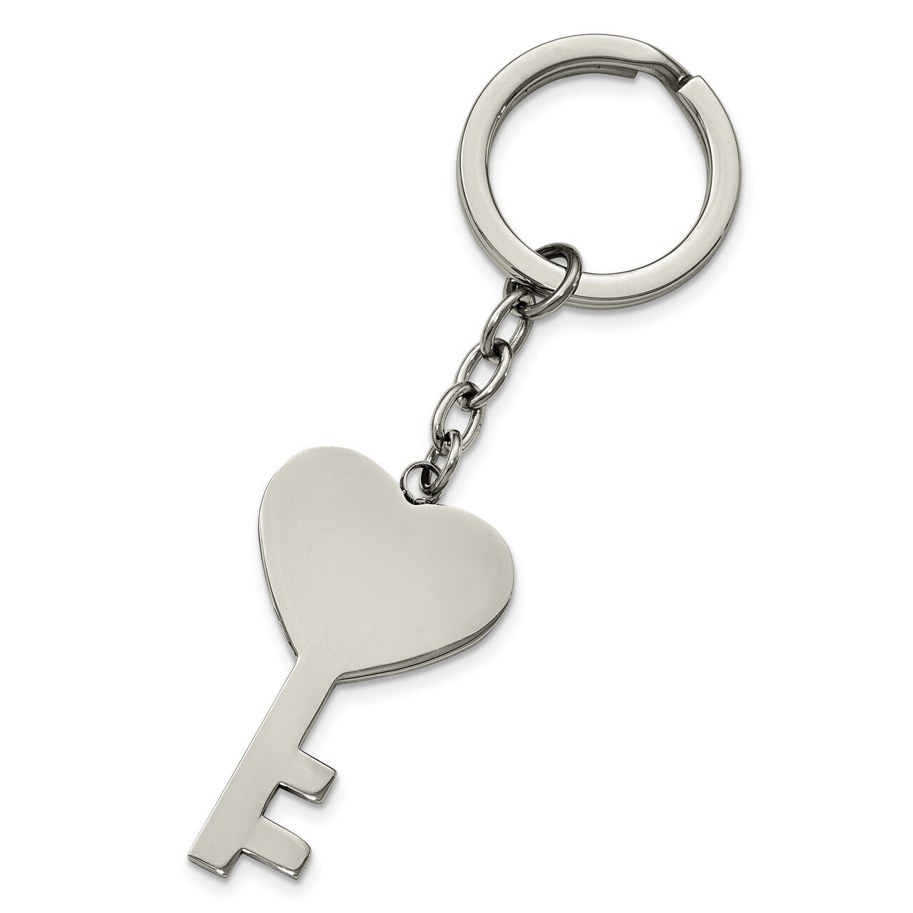 Polished Key with Heart Key Ring Stainless Steel SRK135