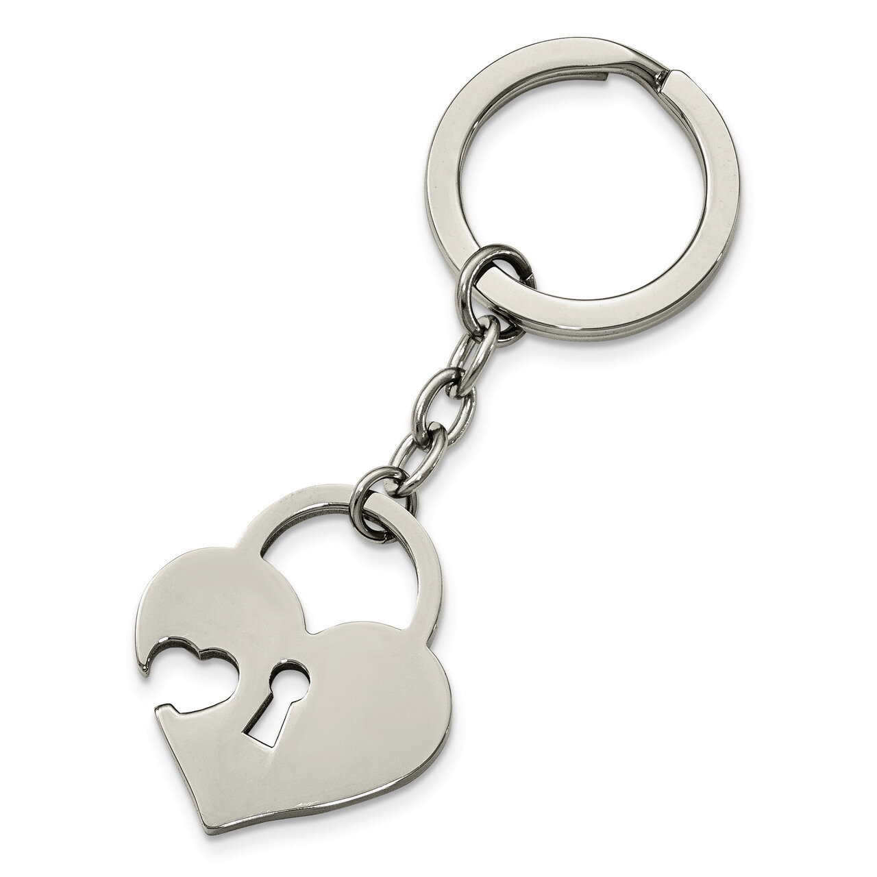 Polished Heart-shaped Lock Key Ring Stainless Steel SRK137