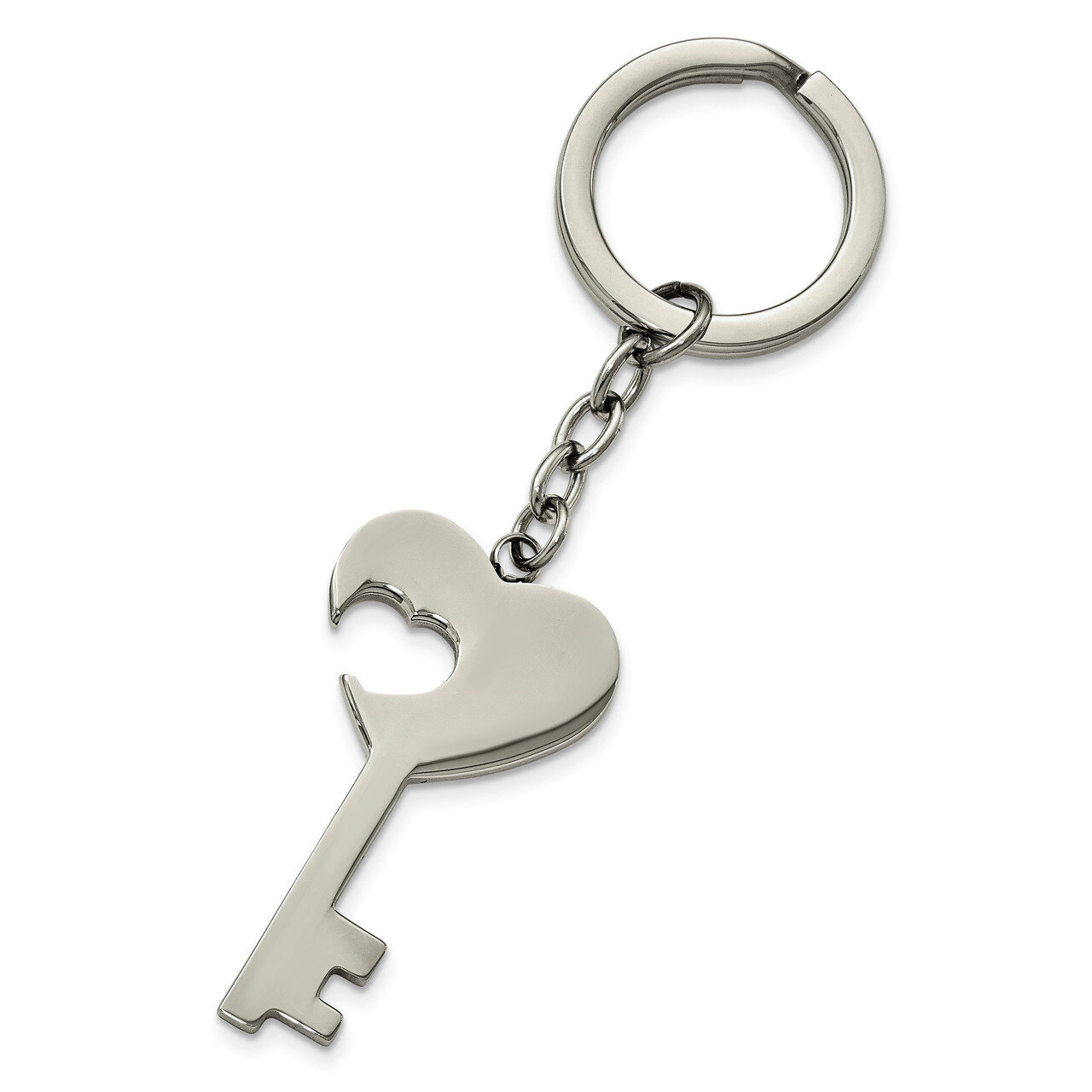 Polished Key with Heart Cut-out Key Ring Stainless Steel SRK139