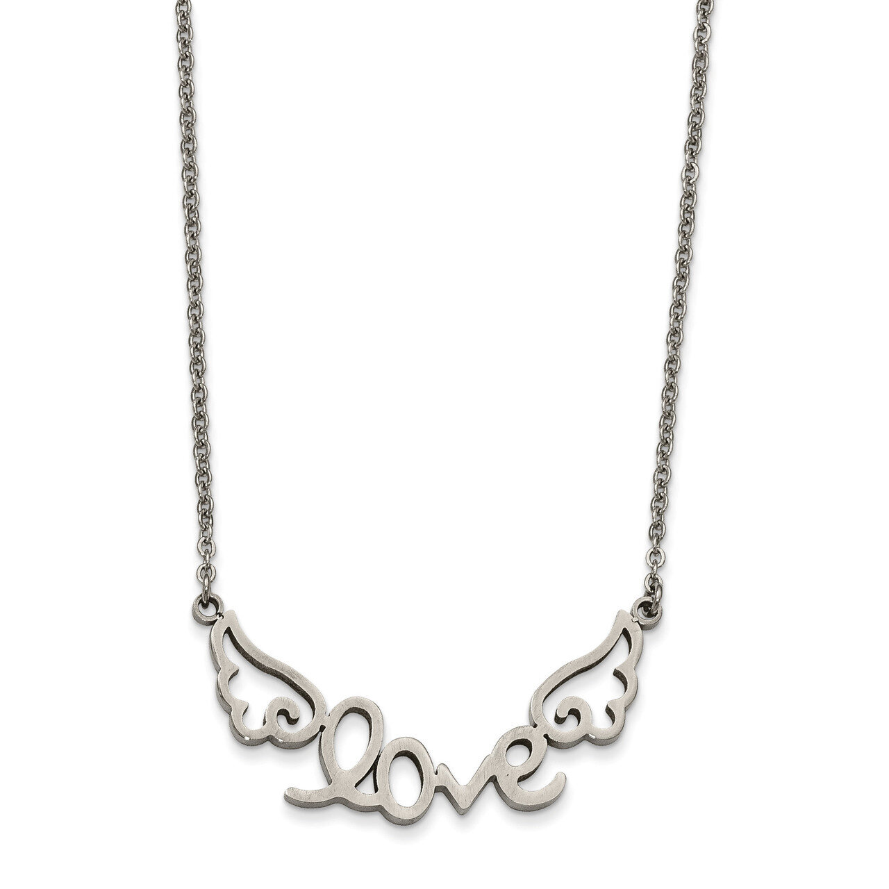 Polished LOVE with Wings Necklace Stainless Steel SRN1864-17