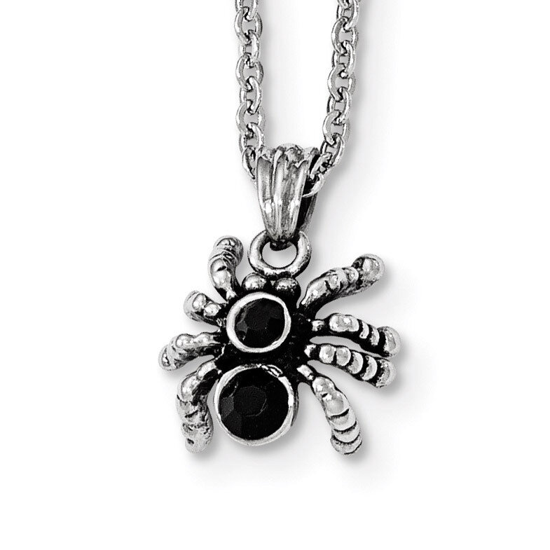 Antiqued & Polished with Crystal Spider Necklace Stainless Steel SRN1897-18
