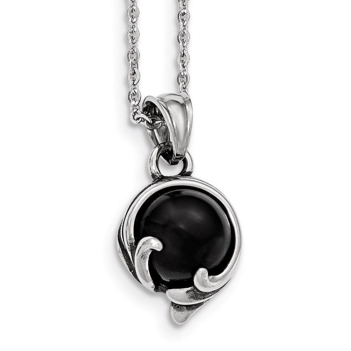 Antiqued and Polished with Black Glass Necklace Stainless Steel SRN1903-18