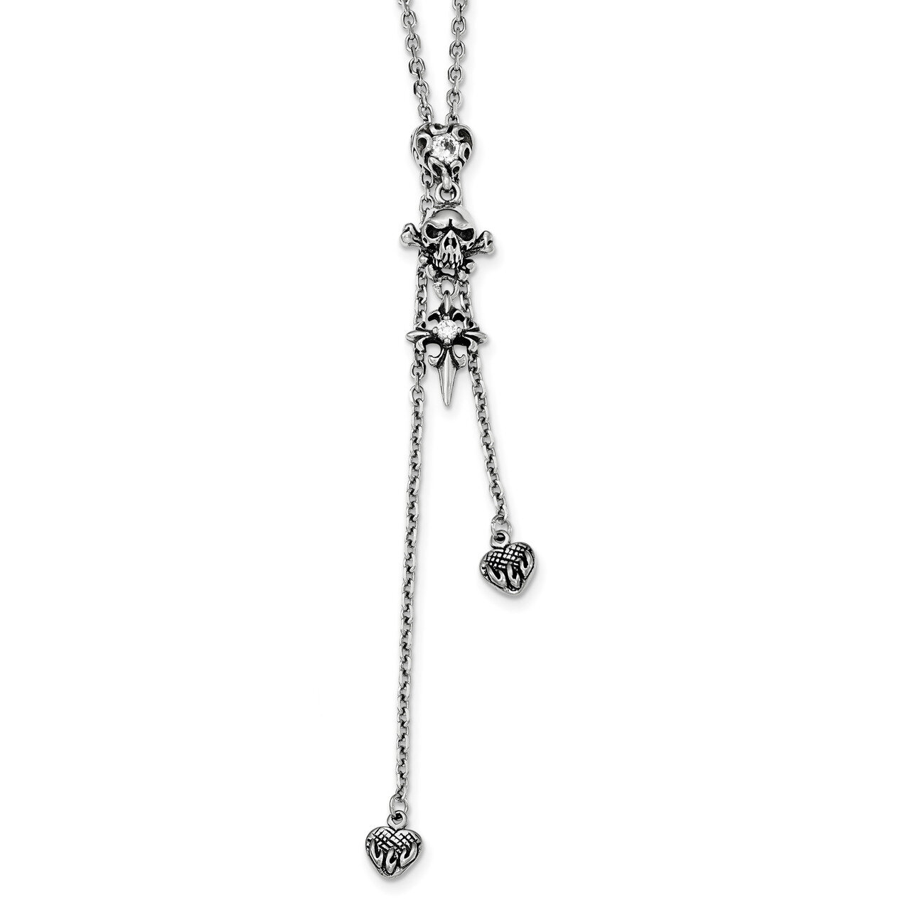 Antiqued and Polished with CZ Adjustable Necklace Stainless Steel SRN1920