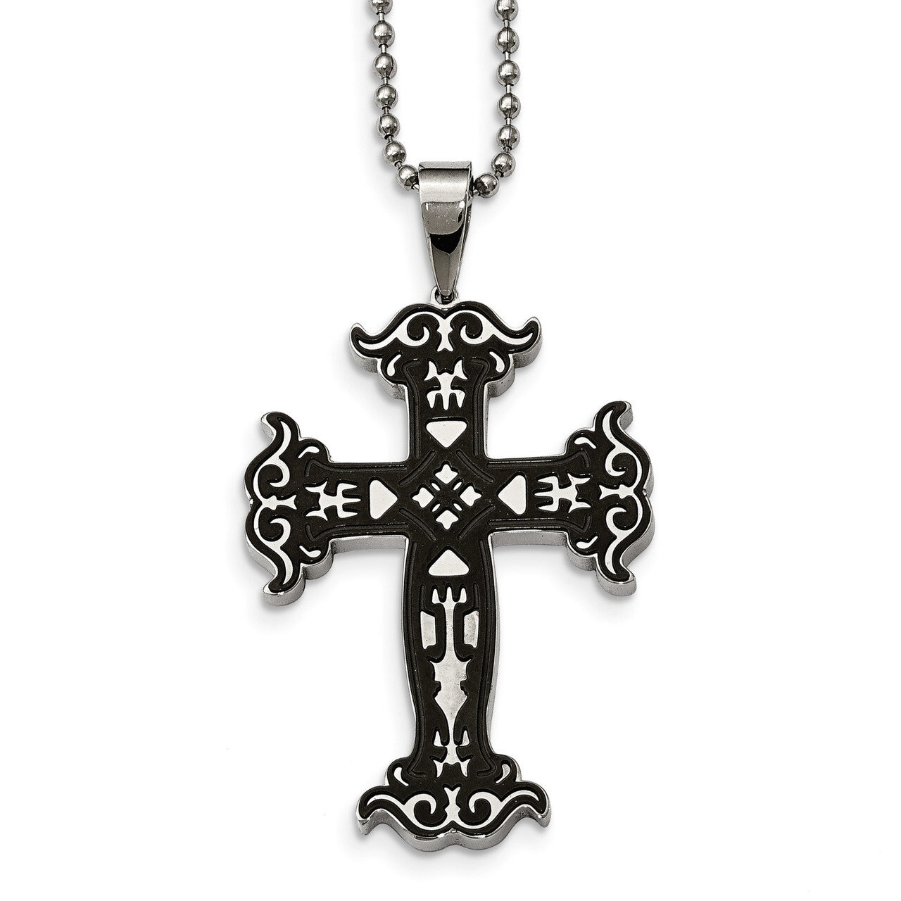 Polished Black IP Cut-out Cross Necklace Stainless Steel SRN2110-20