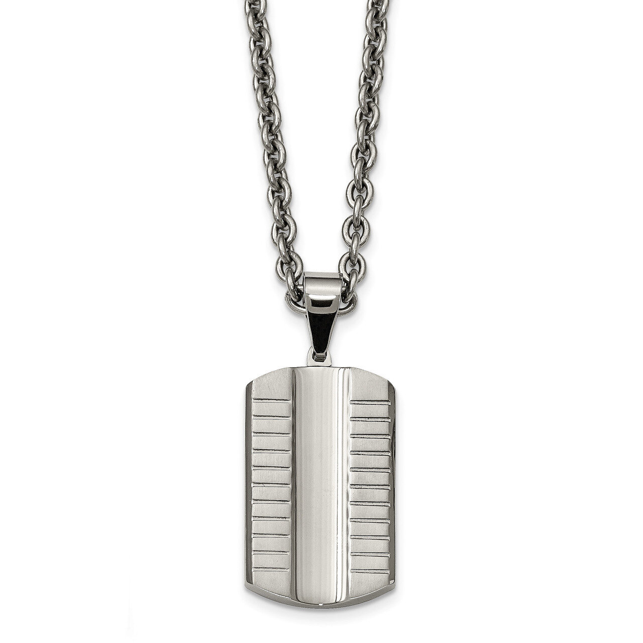 Brushed-Polished GrooveDiamond-cutoncaved Dogtag Necklace Stainless Steel SRN2119-24