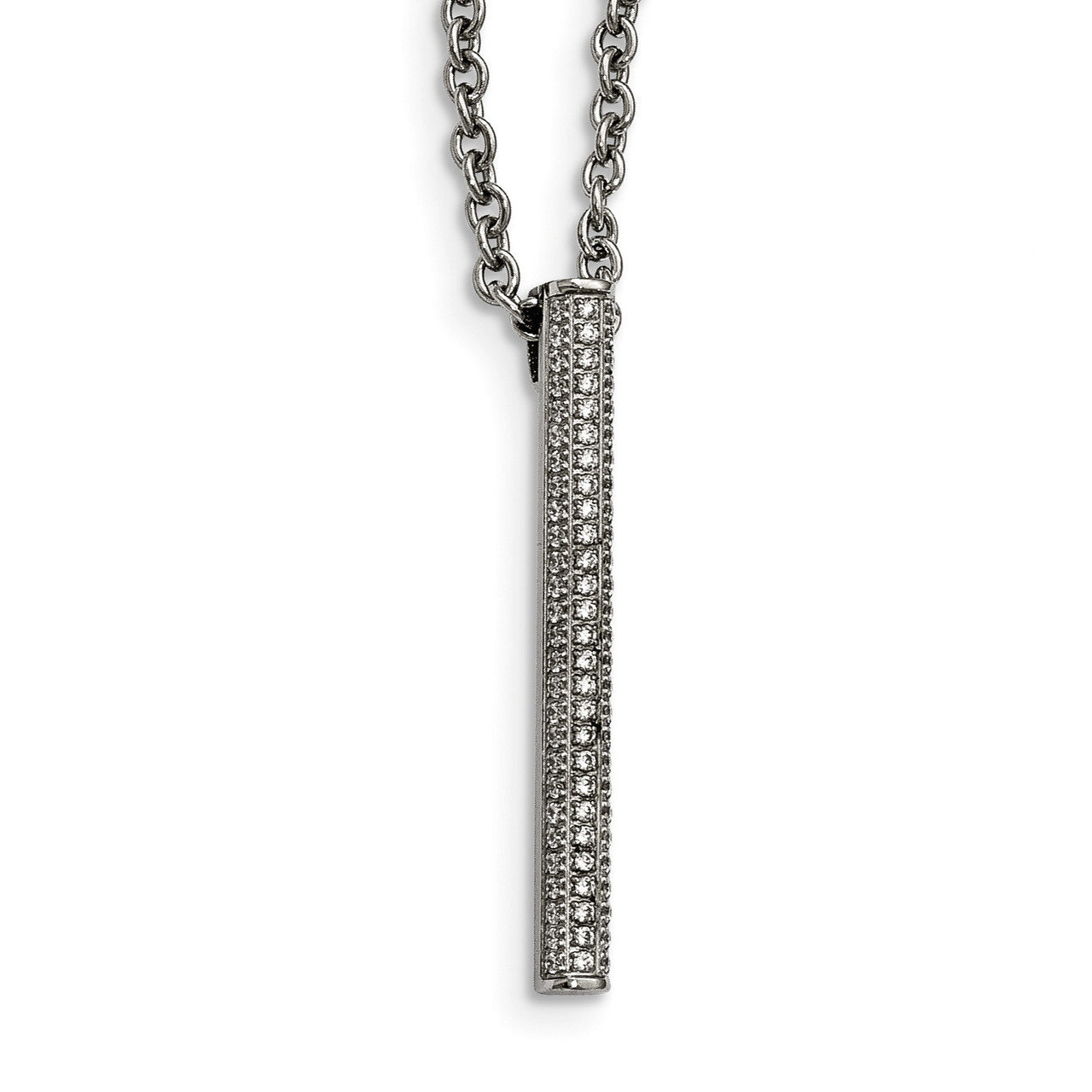 Polished CZ Bar Necklace Stainless Steel SRN2153-22
