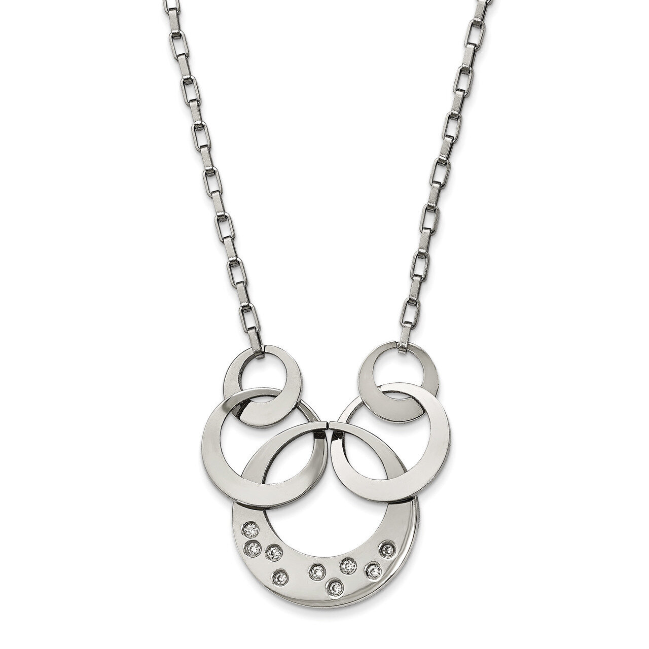 Polished CZ Circle Necklace Stainless Steel SRN2156-18