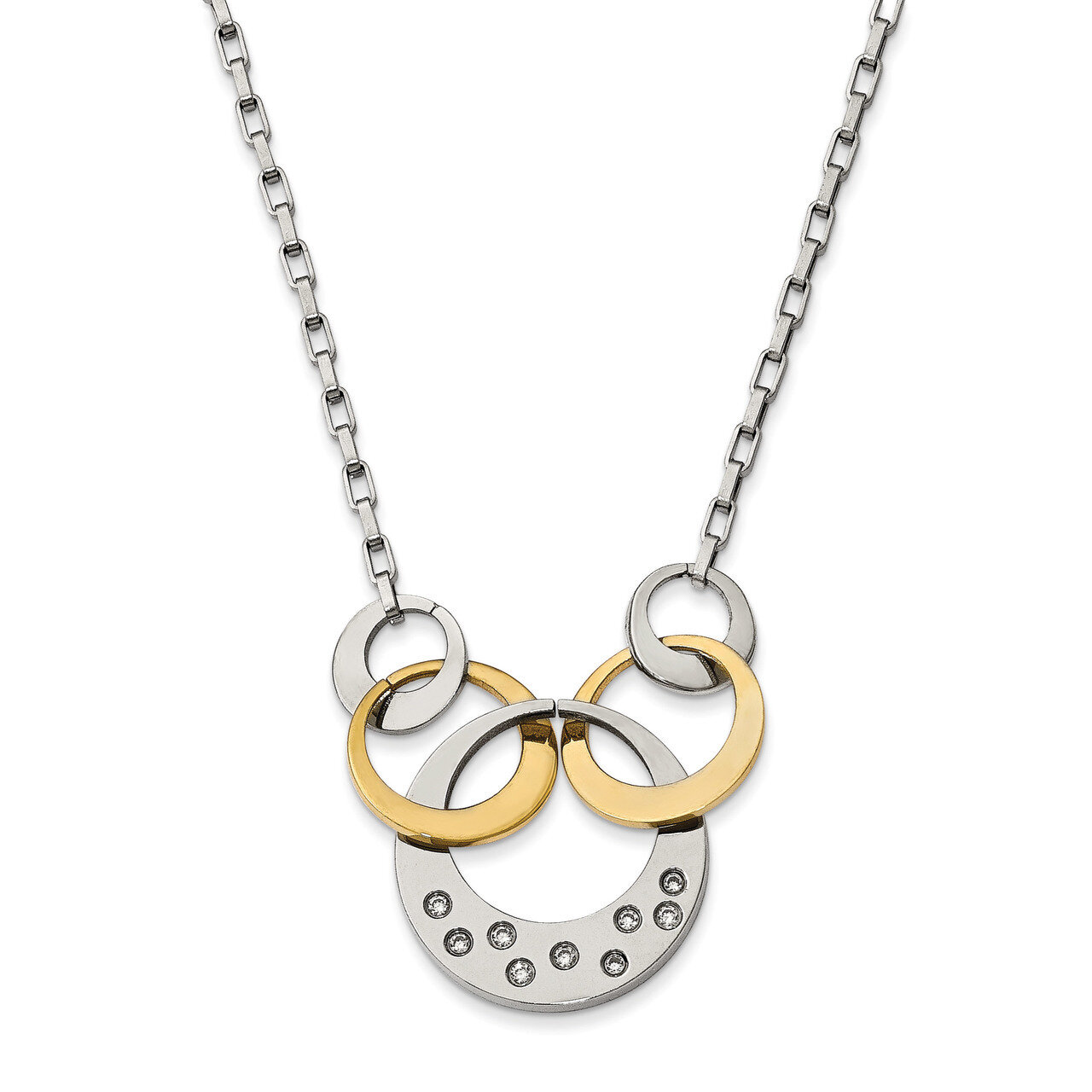 Polished Yellow IP CZ Circle Necklace Stainless Steel SRN2182-18