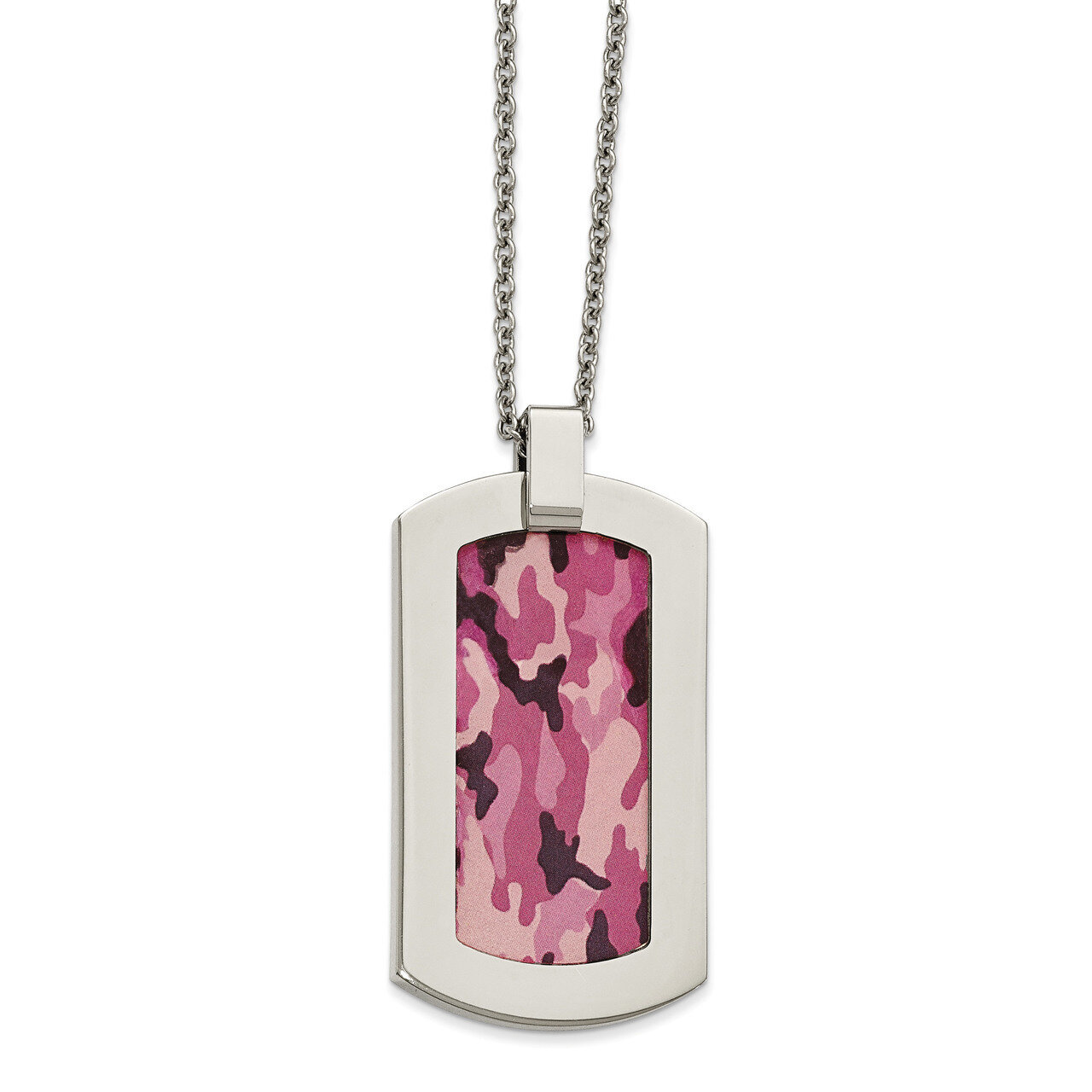 Polished Printed Pink Camo Under Clear Rubber Necklace Stainless Steel SRN2228-22