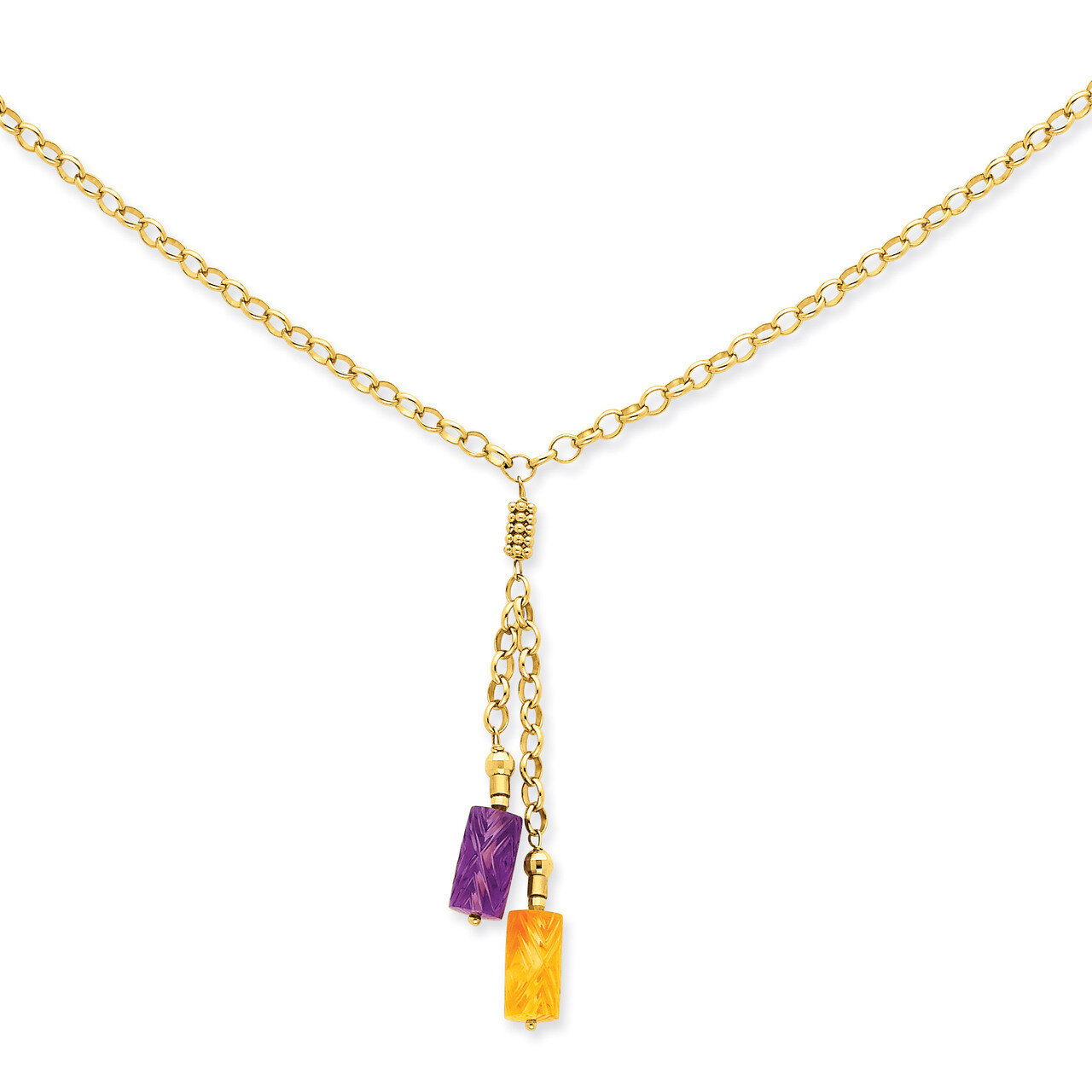 Amethyst &amp; Citrine Drop Necklace 14k Gold XF2656-18