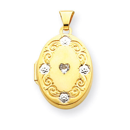 Rhodium CZ Accent 21mm Oval Locket 14k Gold XL372