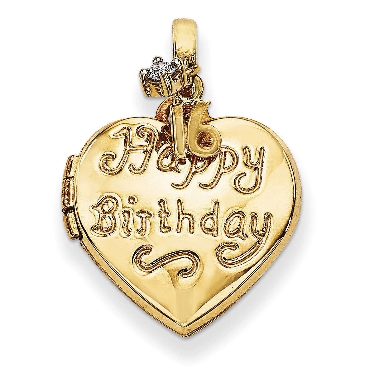 15mm Heart Happy 16th Birthday with CZ Locket 14k Gold XL627