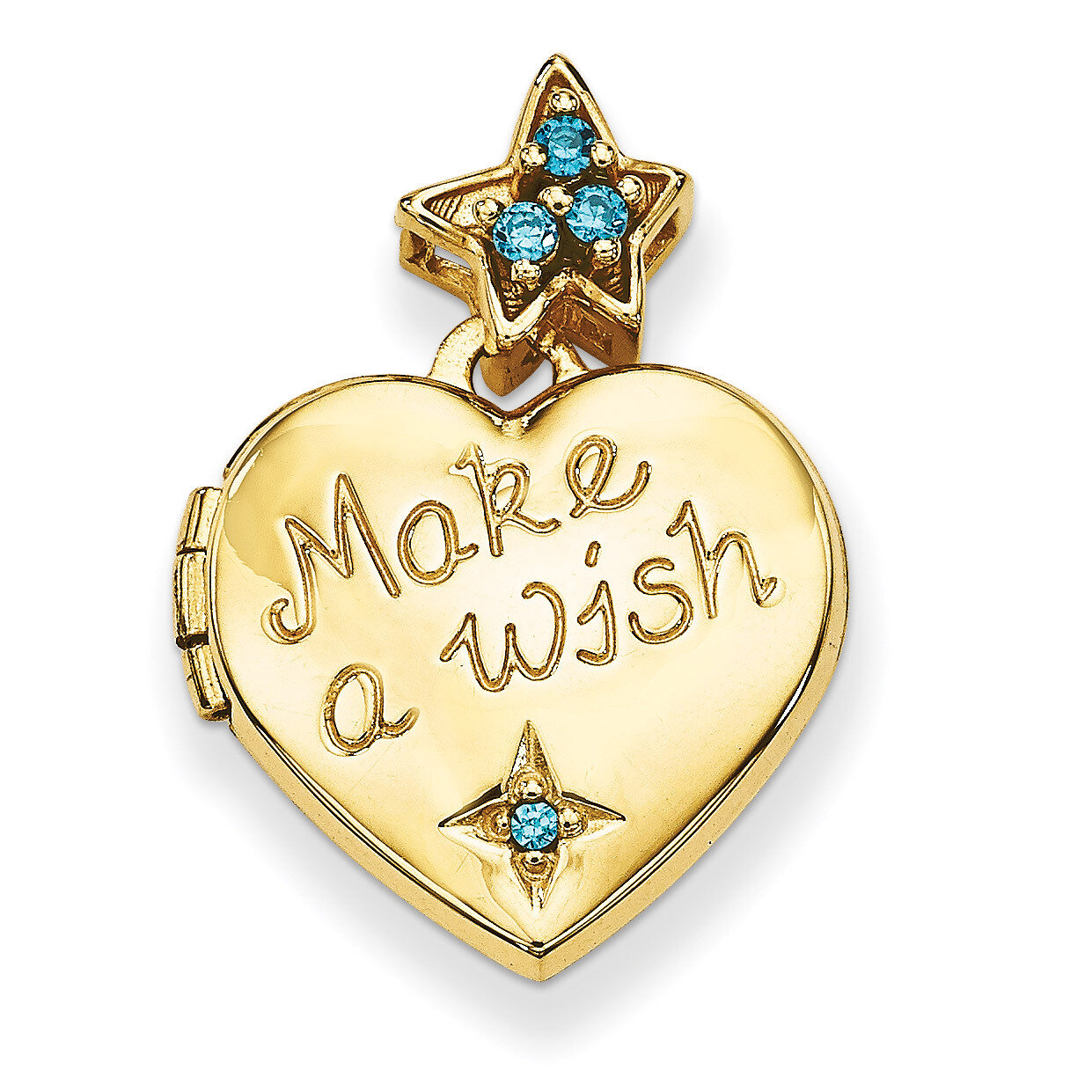 15mm Heart with Blue CZ Make a Wish Locket (Charm Inside Locket) 14k Gold XL630