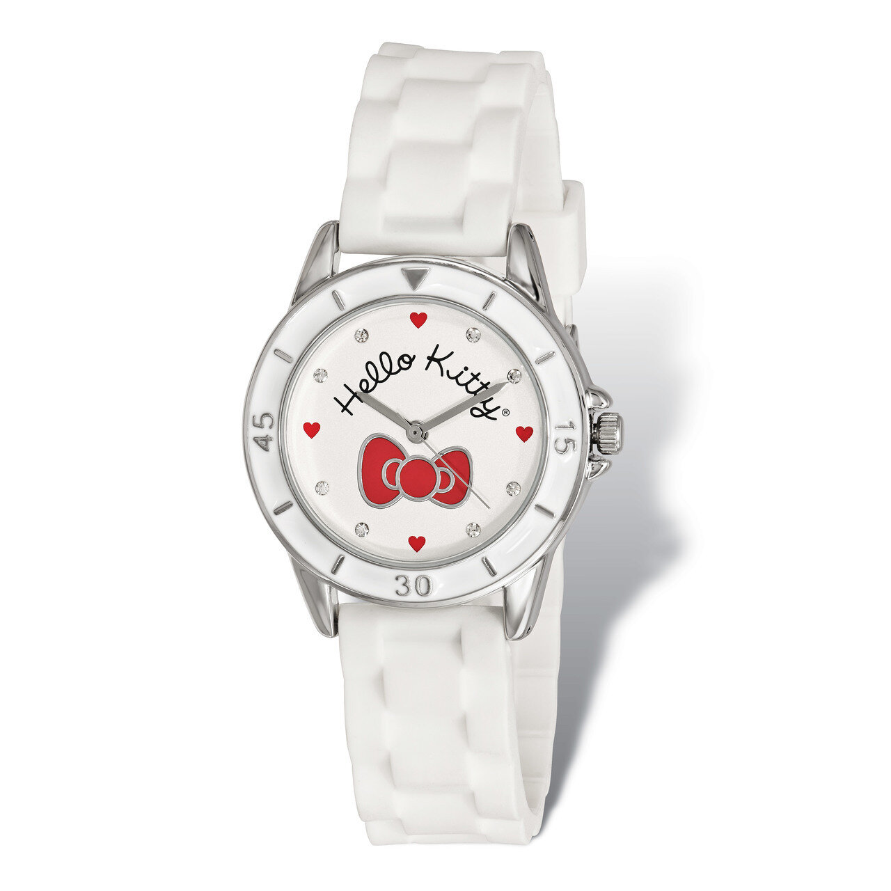 Hello Kitty Silver Color with Red Bow White Silicone Strap Watch XWA4539