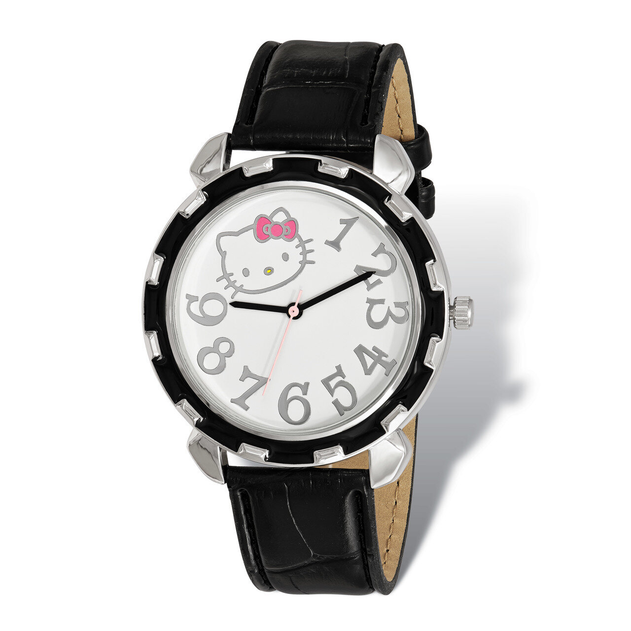 Hello Kitty Silver-tone Black Enamel Faux Leather Watch XWA5071