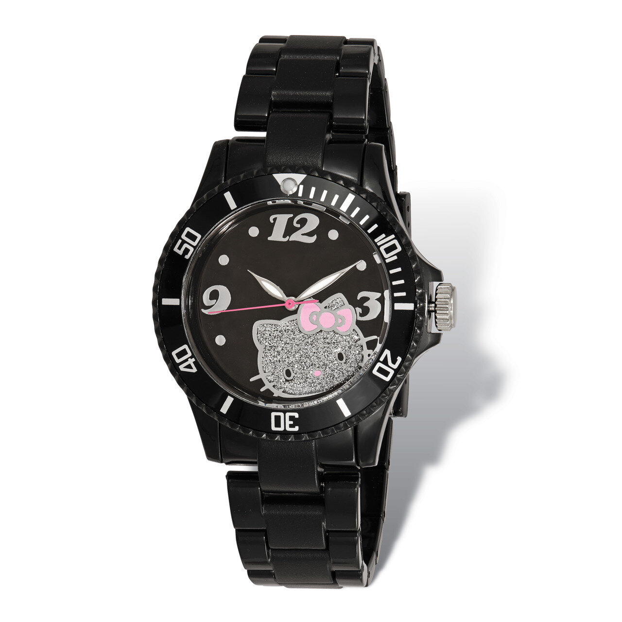 Hello Kitty Black Dial Black Acrylic Strap Watch XWA5074