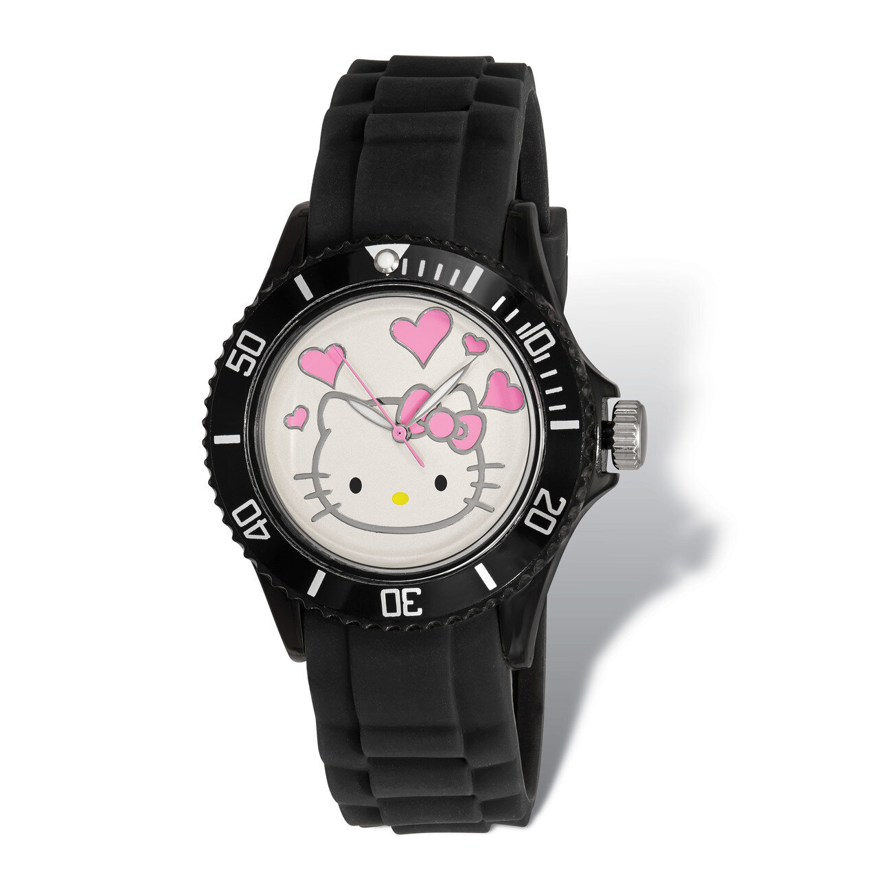 Hello Kitty White Dial Black Silicone Strap Watch XWA5077