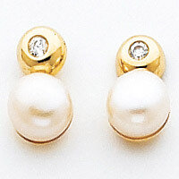 FW Cultured Pearl & CZ Earrings 14k Gold YE151