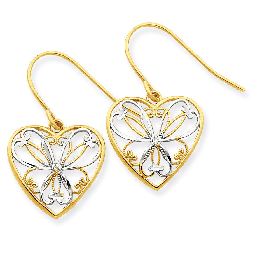 Rhodium .01ct Diamond Heart Wire Earrings 14k Gold YE1522