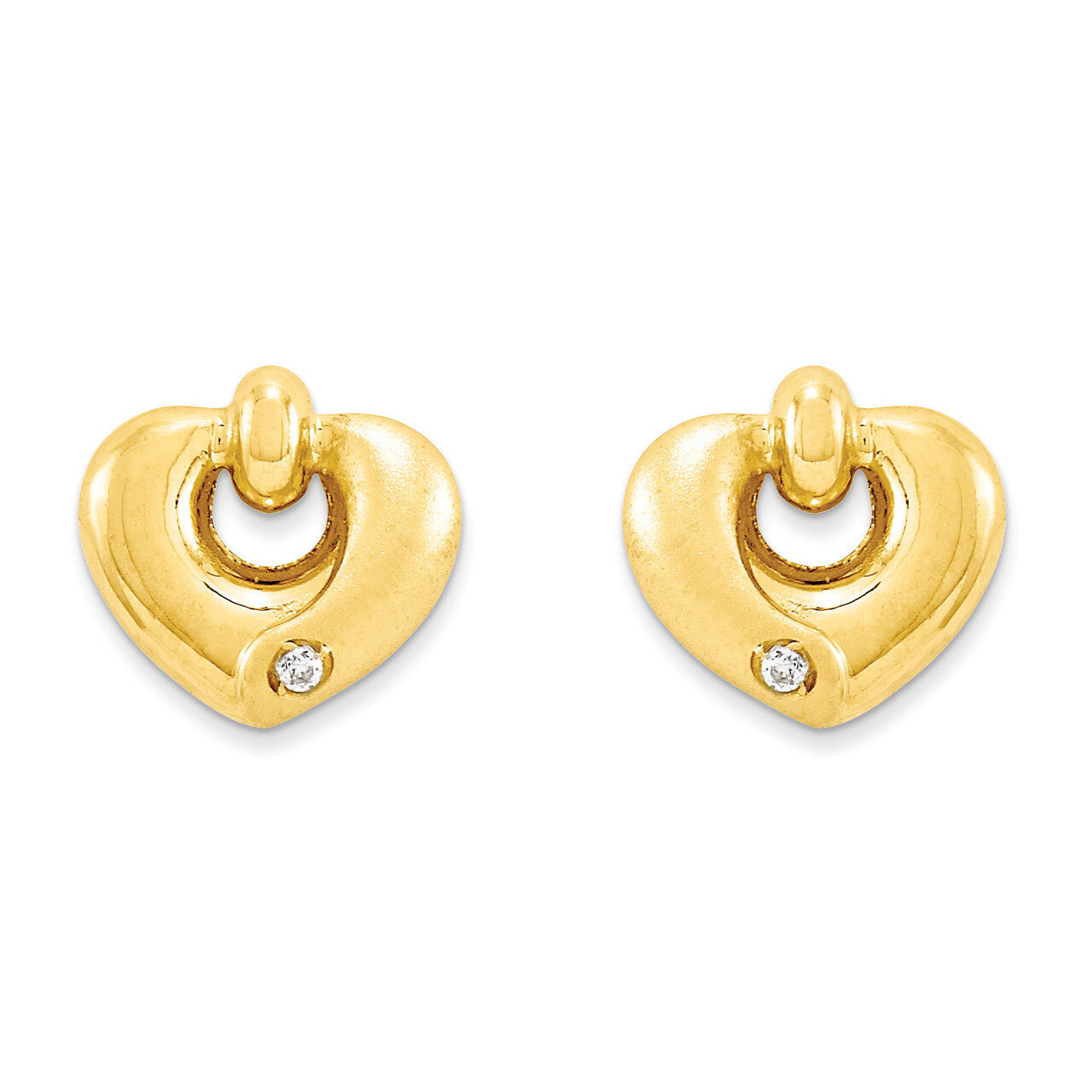 Satin Heart with CZ Post Earrings 14k Gold Polished YE244