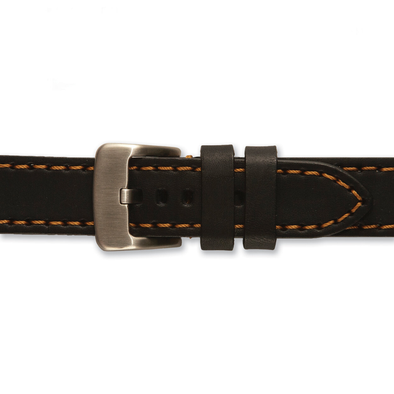 22mm Black w Brown Stitching Sport Calfskin Watch Band BA343-22