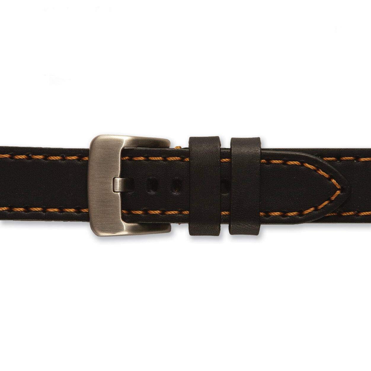 24mm Black w Brown Stitching Sport Calfskin Watch Band  BA343-24, MPN: BA343-24,