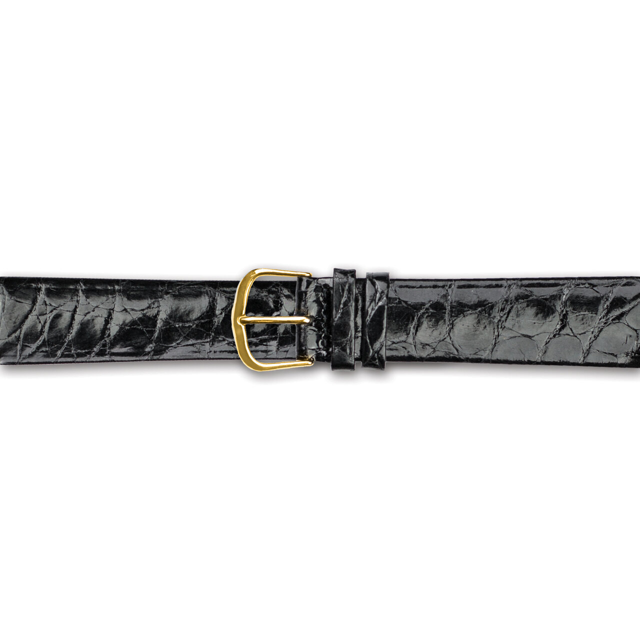 19mm Flat Black Genuine Crocodile Gold-tone Buckle Watch Band  BA361-19, MPN: BA361-19,