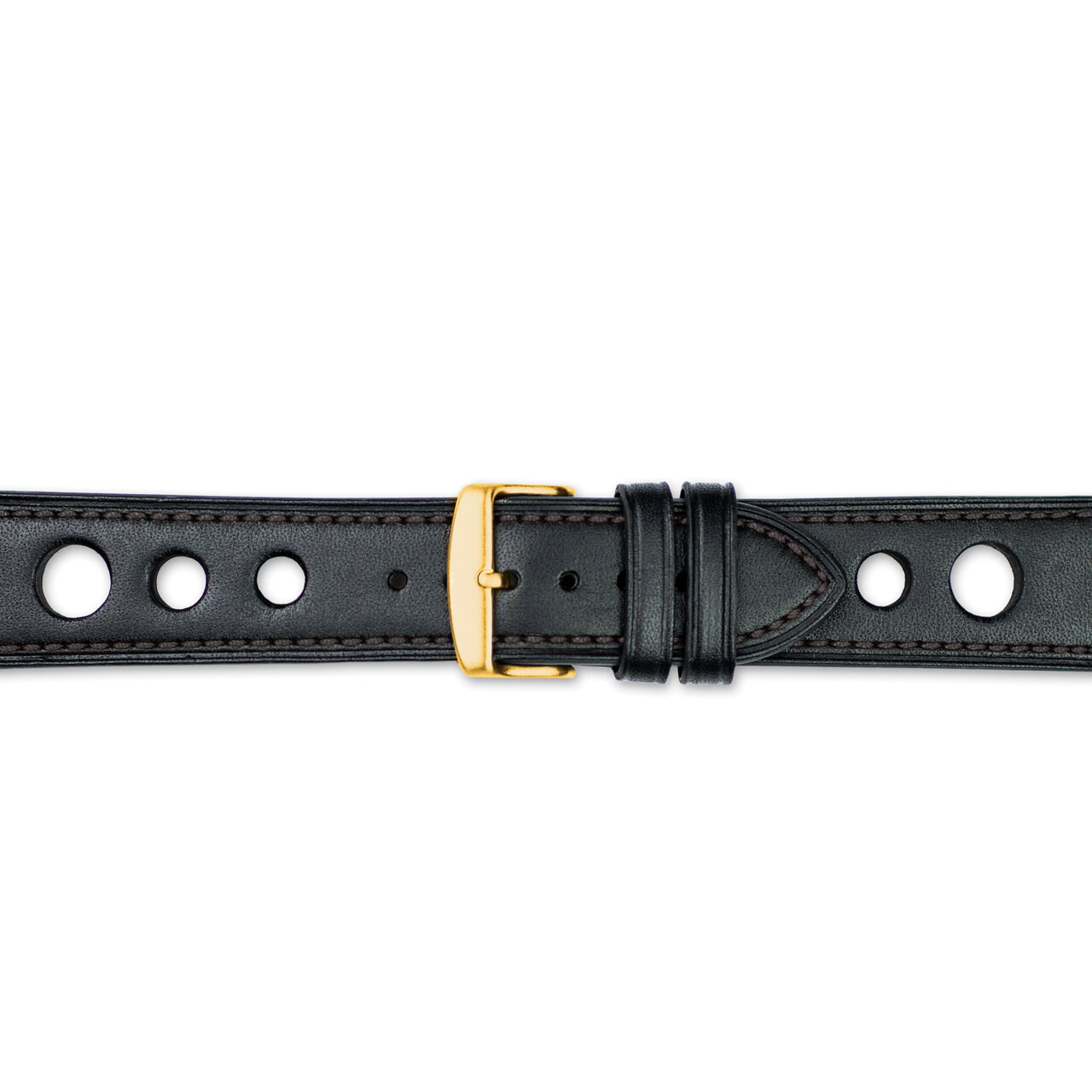 18mm Black Grand Prix Leather Black Stitch Gold-tone Buckle Watch Band BA369-18