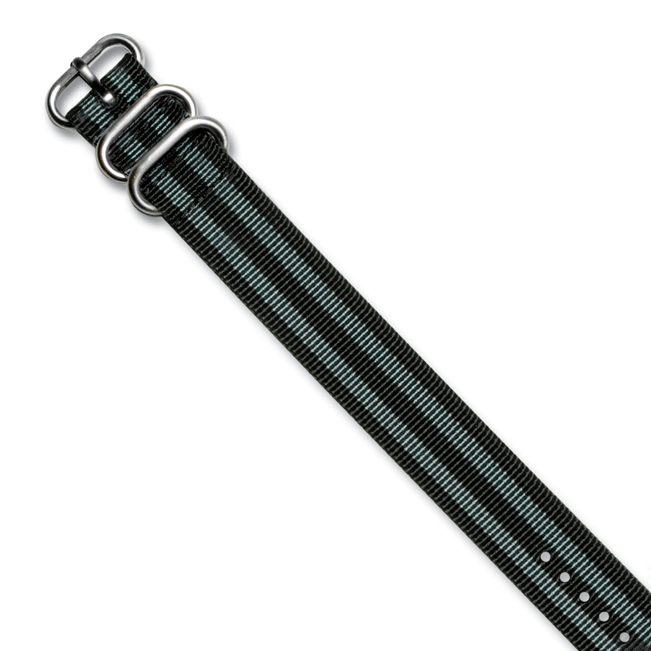 22mm 1-Piece Black Grey Stripe Ballistic Nylon Watch Band BA380-22