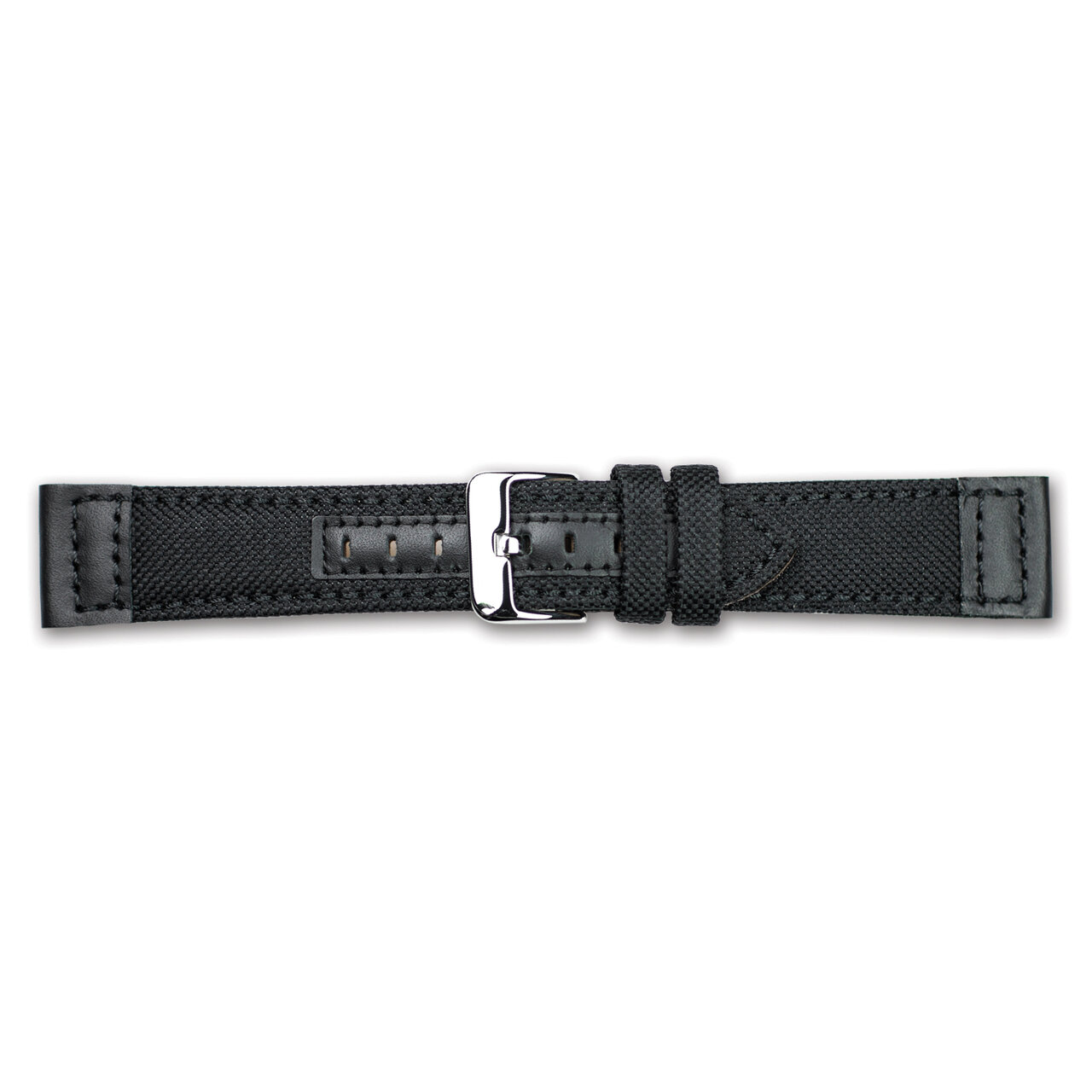 20mm Black Canvas Leather Trim Silver-tone Buckle Watch Band  BA383-20, MPN: BA383-20,