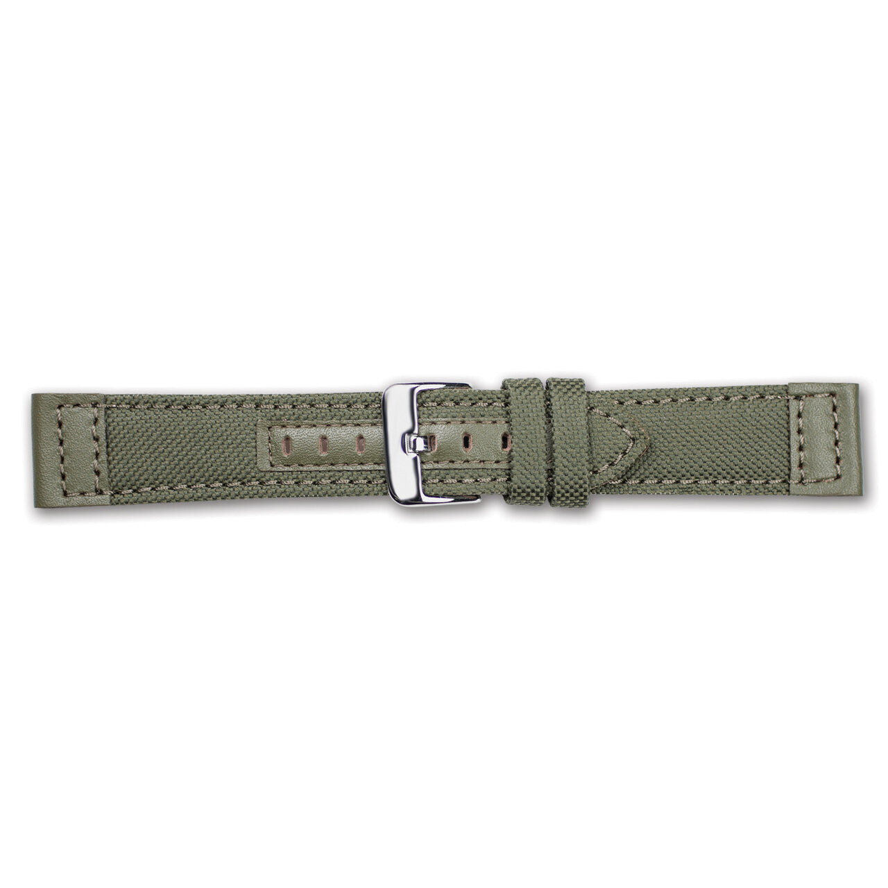 22mm Olive Canvas Leather Trim Silver-tone Buckle Watch Band  BA384-22, MPN: BA384-22,
