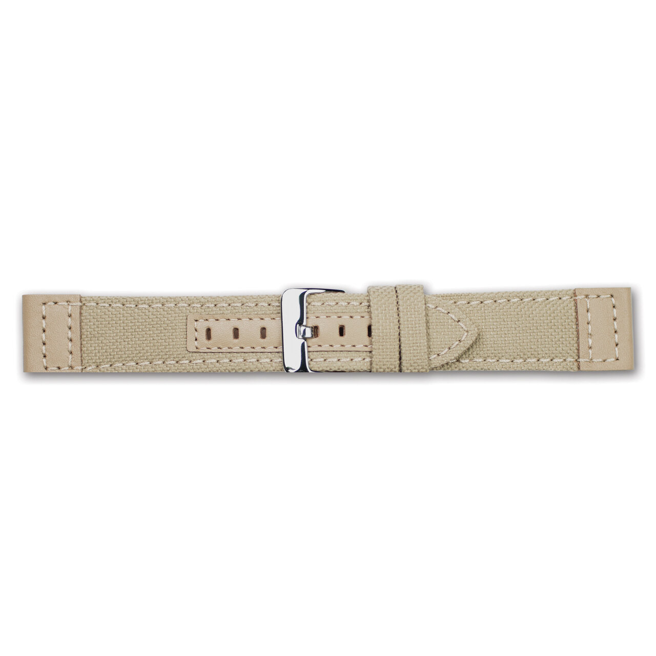 20mm Tan Canvas Leather Trim Silver-tone Buckle Watch Band  BA385-20, MPN: BA385-20,