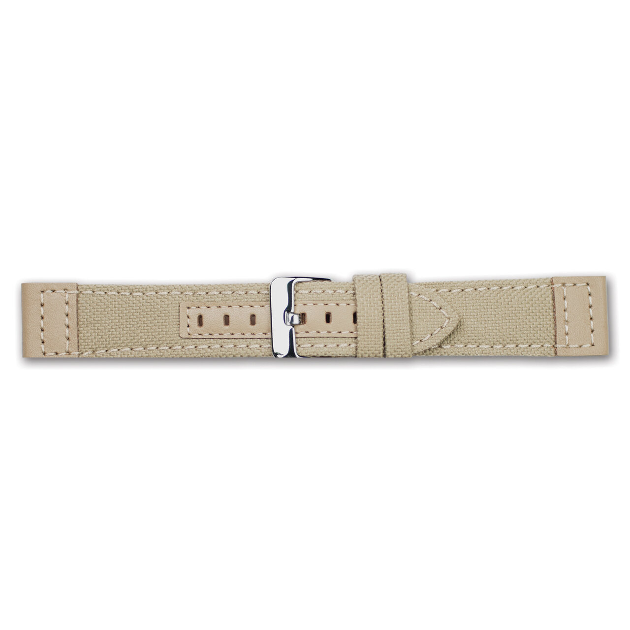 22mm Tan Canvas Leather Trim Silver-tone Buckle Watch Band  BA385-22, MPN: BA385-22,