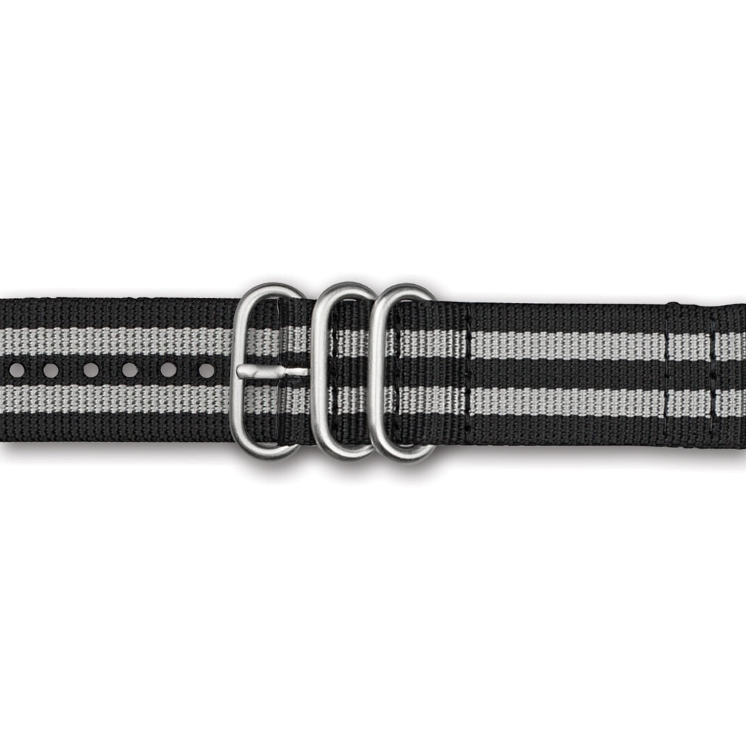 18mm Black Grey Stripe Ballistic Nylon 2-Piece Watch Band BA390-18